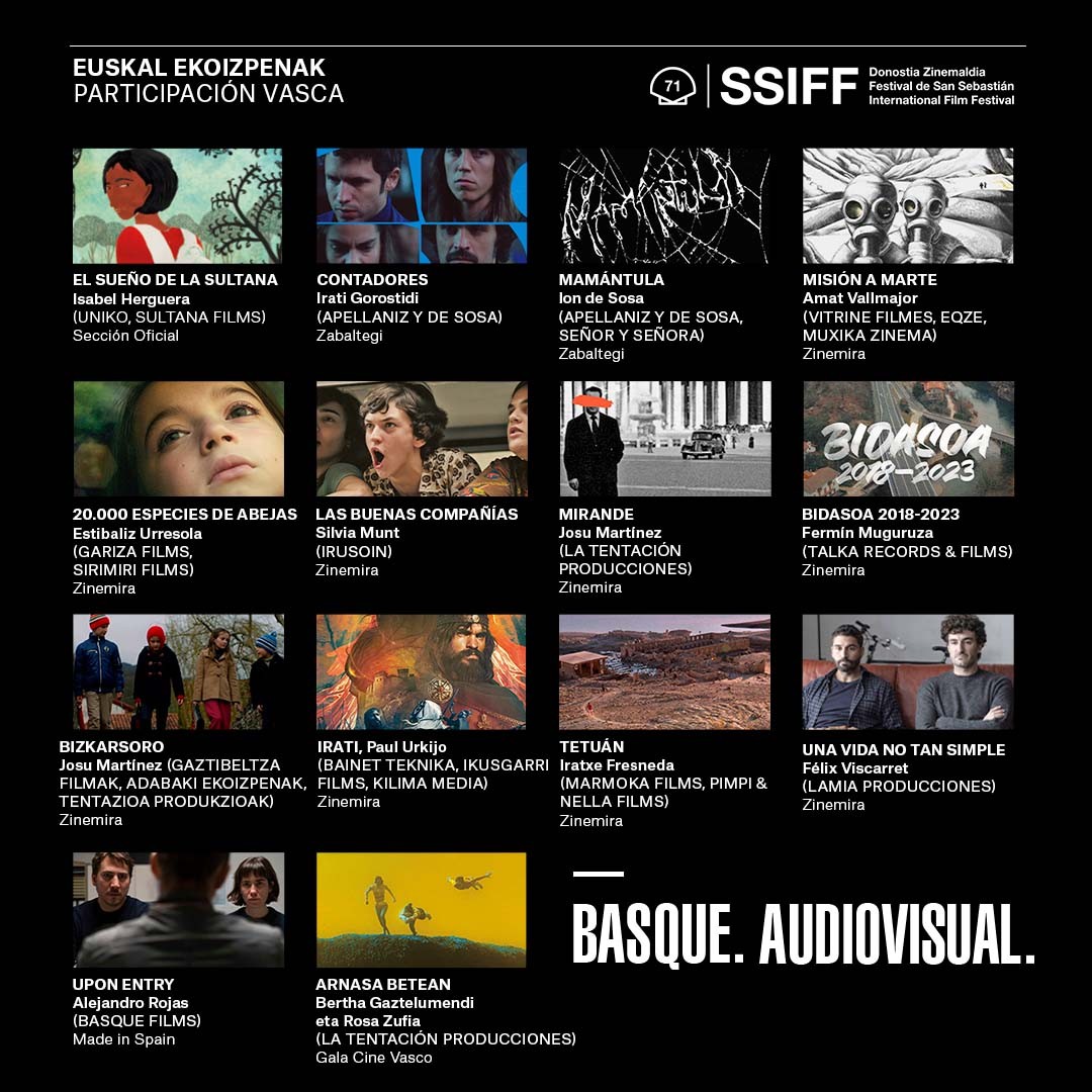 The San Sebastian Film Festival will be represented by a total of 14 Basque productions at its 71st edition