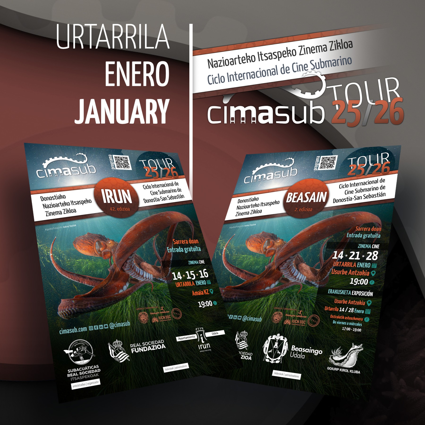 El Cimasub Tour 25/26 llena enero de cine submarino en Irun, Beasain y San Sebastián.